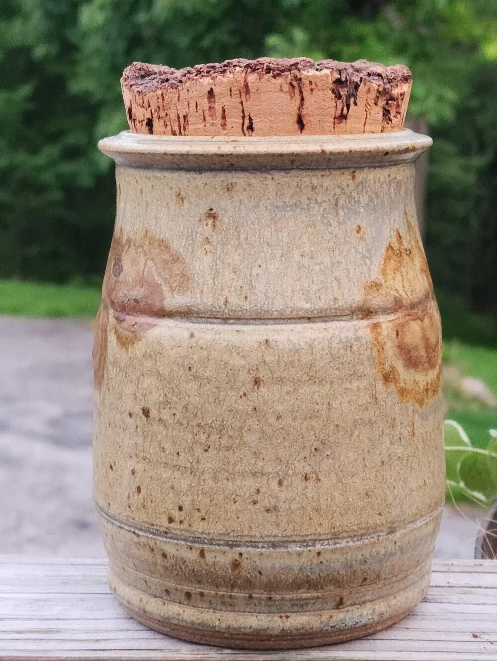 Mcm Pottery Tea Coffee Storage Cannister Tan Multicolor Cork Lid 6